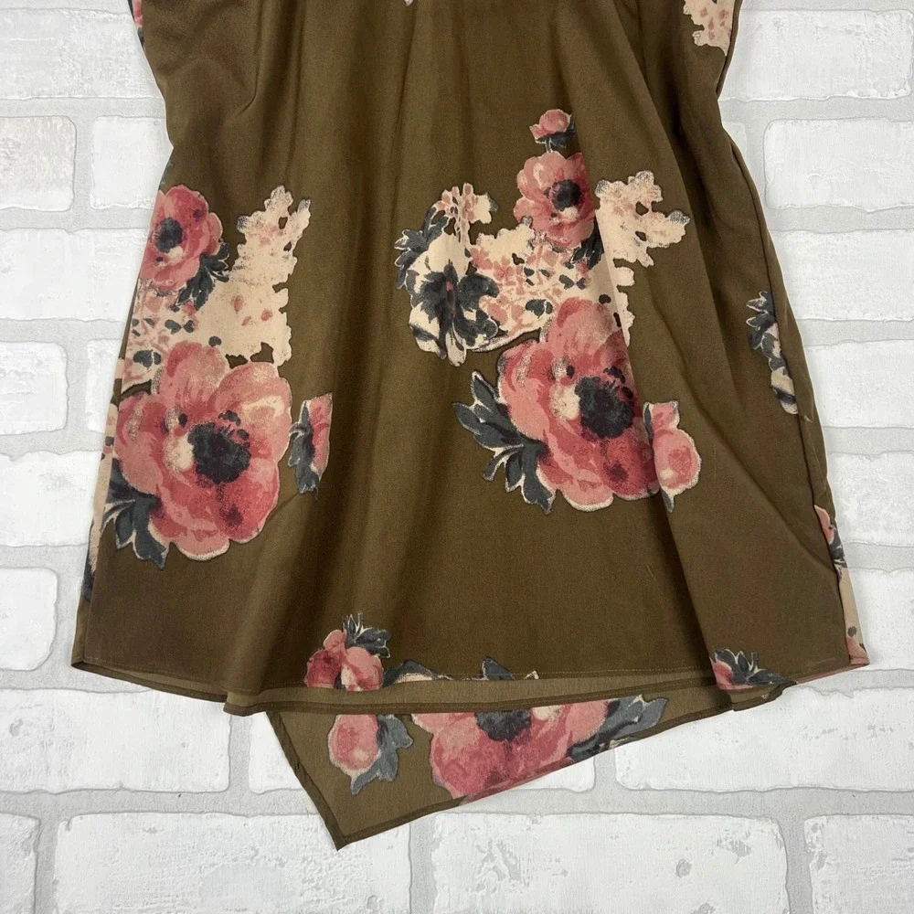 Intimately Free People XS Olive Green Floral Cami Cross Back Spaghetti Strap Top